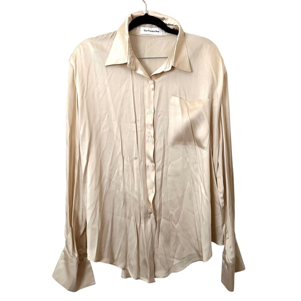 THE FRANKIE SHOP‎ Ivory Satin Oversized Button Down M/L